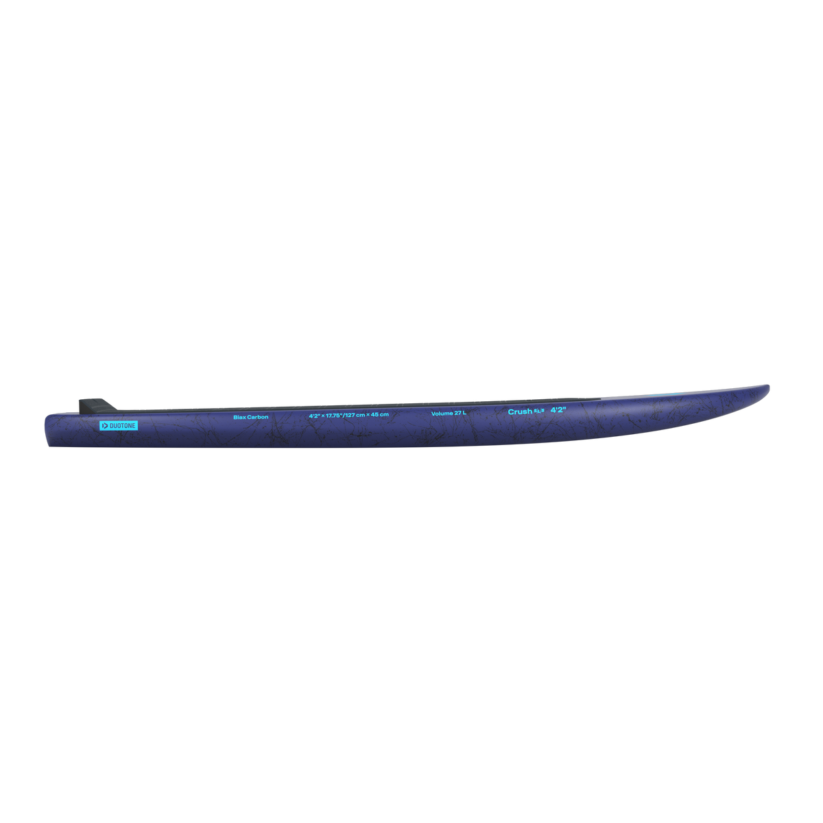 Duotone Crush SLS 2027 prone foil board, bottom view showing tail cut-outs
