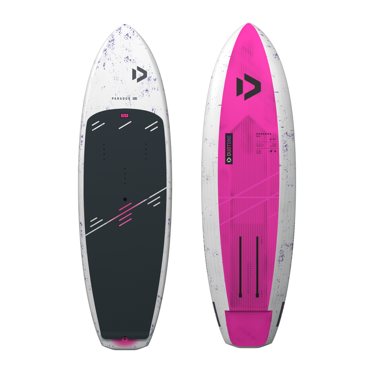 Duotone Paradox SLS 2026 mid-length foil board, deck and hull view