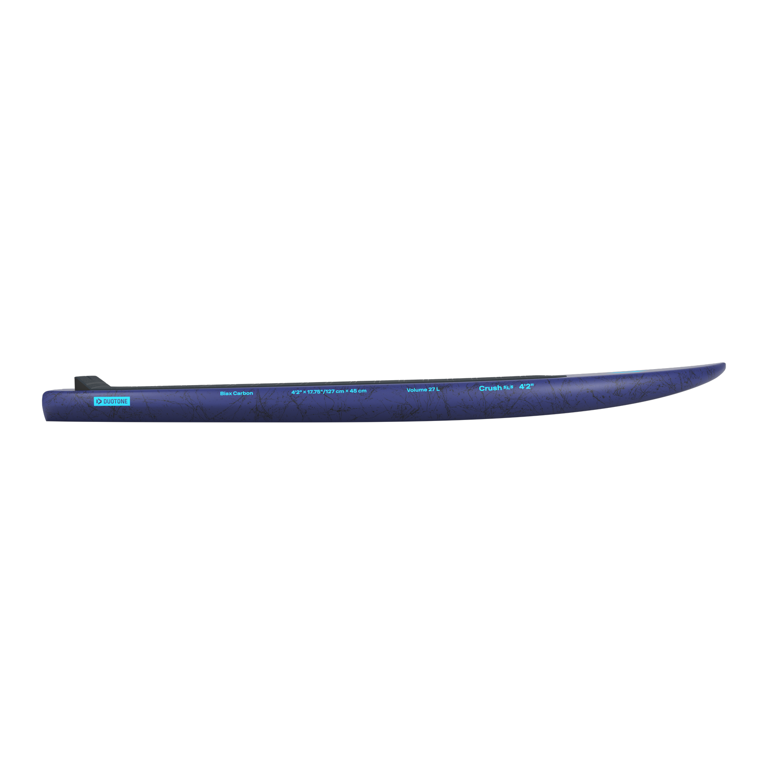 Duotone Crush SLS 2027 prone foil board, bottom view showing tail cut-outs